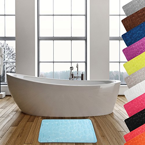 MSV Badteppich Badvorleger Duschvorleger Kieselstein Badematte waschbar, schnelltrocknend, rutschfest 40x60 cm – Hellblau von MSV