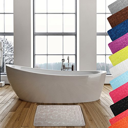 MSV Badteppich Badvorleger Duschvorleger Kieselstein Badematte waschbar, schnelltrocknend, rutschfest 50x80 cm – Beige von MSV