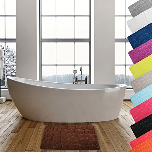 MSV Badteppich Badvorleger Duschvorleger Kieselstein Badematte waschbar, schnelltrocknend, rutschfest 50x80 cm – Braun von MSV