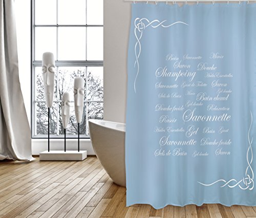MSV Cotexsa by Premium Anti-Schimmel Textil Duschvorhang - Anti-Bakteriell, waschbar, 100% wasserdicht, mit 12 Duschvorhangringen - Polyester, „Grasse“ weiß blau 180x200cm – Made in Spain MSV Cotexsa by Premium Anti-Schimmel Textil Duschvorhang - Anti-Bakteriell, waschbar, 100% wasserdicht, mit 12 Duschvorhangringen - Polyester, „Grasse“ weiß blau 180x200cm – Made in Spain von MSV