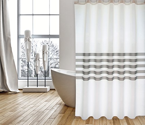MSV Cotexsa by Premium Anti-Schimmel Textil Duschvorhang - Anti-Bakteriell, waschbar, 100% wasserdicht, mit 12 Duschvorhangringen - Polyester, „Jessen“ Weiß Grau 180x200cm – Made in Spain MSV Cotexsa by Premium Anti-Schimmel Textil Duschvorhang - Anti-Bakteriell, waschbar, 100% wasserdicht, mit 12 Duschvorhangringen - Polyester, „Jessen“ Weiß Grau 180x200cm – Made in Spain von MSV