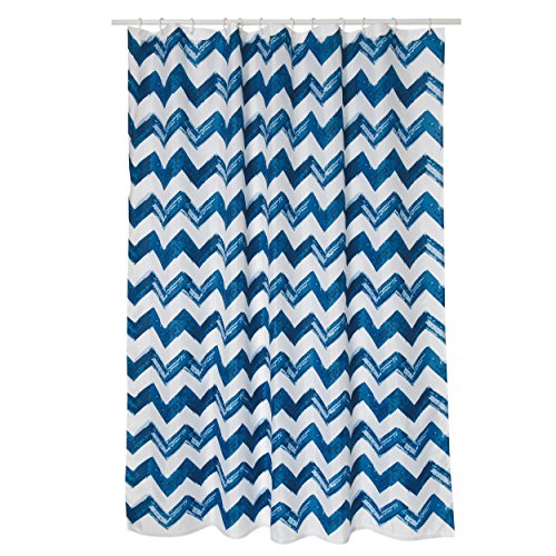 MSV Cotexsa by Premium Anti-Schimmel Textil Duschvorhang - Anti-Bakteriell, waschbar, 100% wasserdicht, mit 12 Duschvorhangringen - Polyester, „Le Cap“ Weiß Blau 180x200cm – Made in Spain von MSV