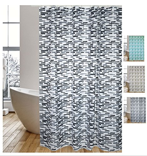 MSV Cotexsa by Premium Anti-Schimmel Textil Duschvorhang - Anti-Bakteriell, waschbar, 100% wasserdicht, mit 12 Duschvorhangringen - Polyester, „Loft“ Weiß Grau 180x200cm – Made in Spain von MSV