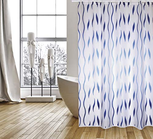 MSV Cotexsa by Premium Anti-Schimmel Textil Duschvorhang - Anti-Bakteriell, waschbar, 100% wasserdicht, mit 12 Duschvorhangringen - Polyester, „Seventies“ Weiß 180x200cm – Made in Spain von MSV