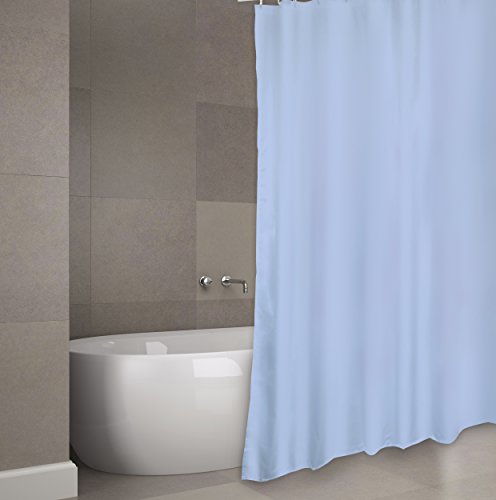 MSV Cotexsa by Premium Anti-Schimmel Textil Duschvorhang - Anti-Bakteriell, waschbar, 100% wasserdicht, mit 12 Duschvorhangringen - Polyester, „Uni“ 180x200cm – Made in Spain - (Blau) von MSV