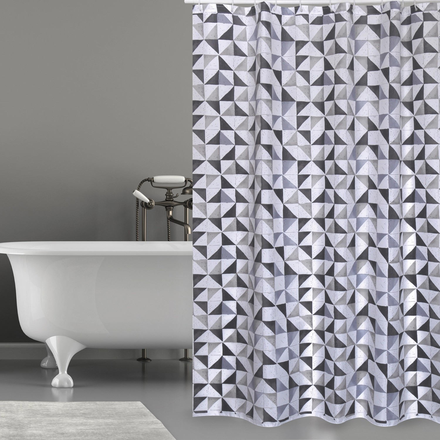 MSV Duschvorhang Calula Polyester 180 cm x 200 cm Weiß-Schwarz von MSV