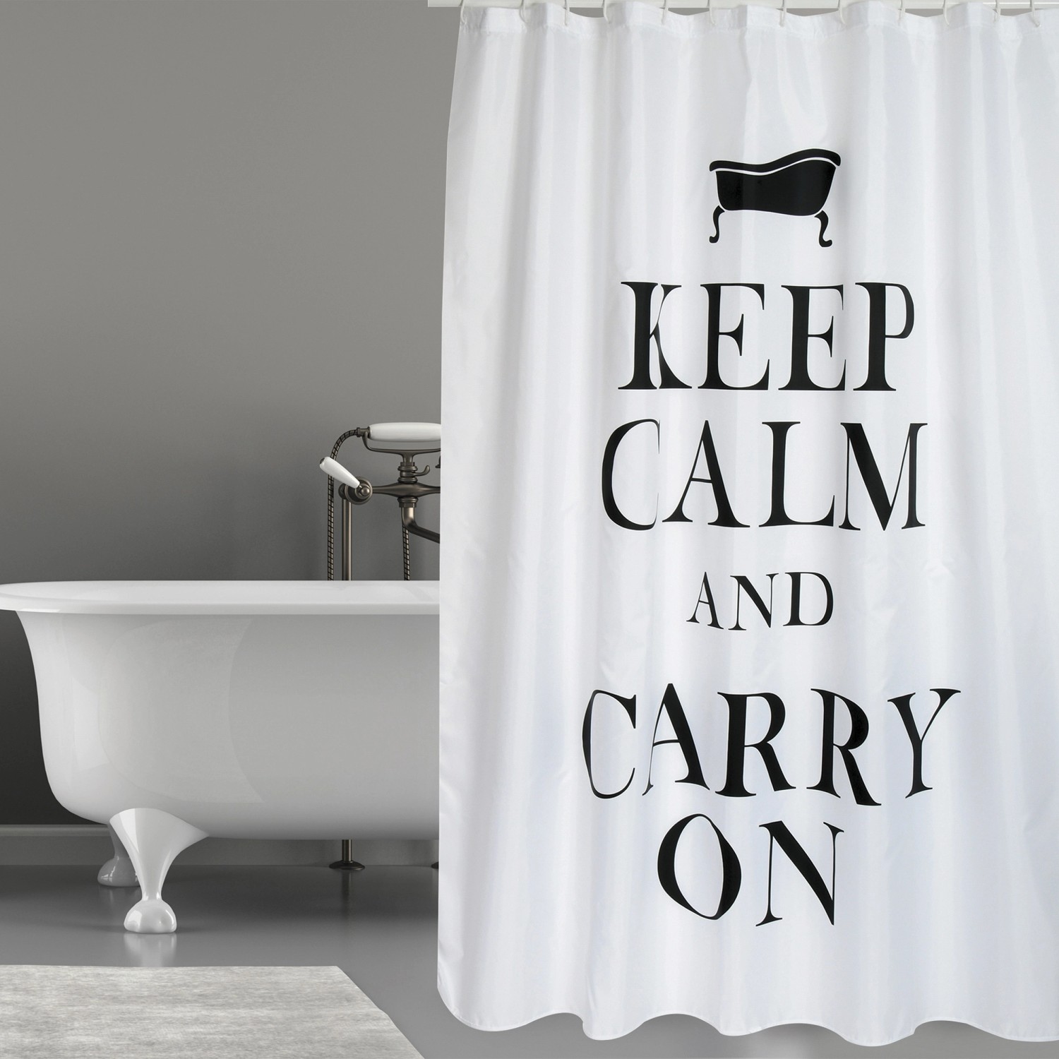 MSV Duschvorhang Keep Calm Polyester 180 cm x 200 cm Weiß-Schwarz von MSV