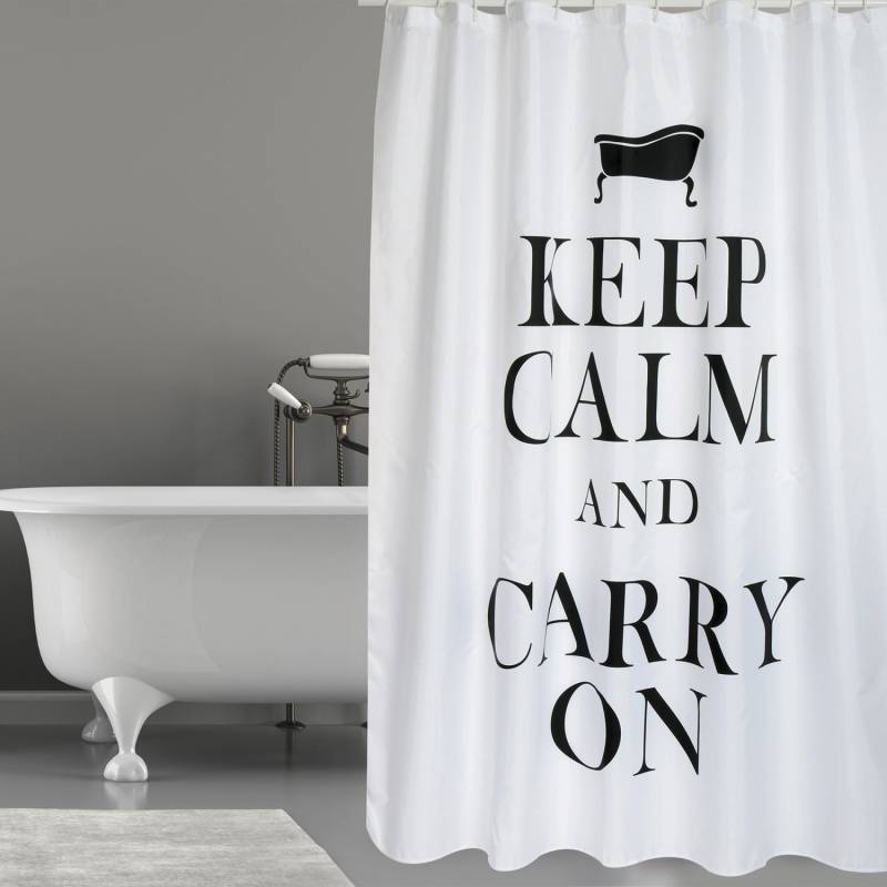 MSV Duschvorhang Keep Calm Polyester 180 cm x 200 cm Weiß-Schwarz von MSV