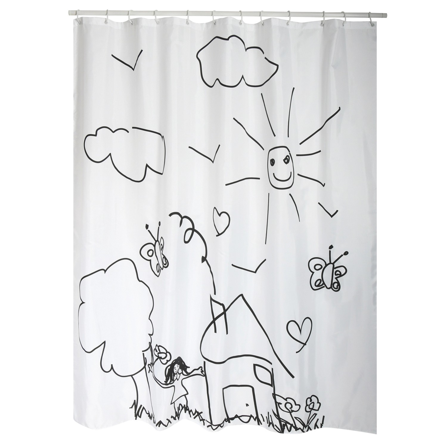 MSV Duschvorhang Kindergarten Polyester 180 cm x 200 cm Weiß-Schwarz von MSV