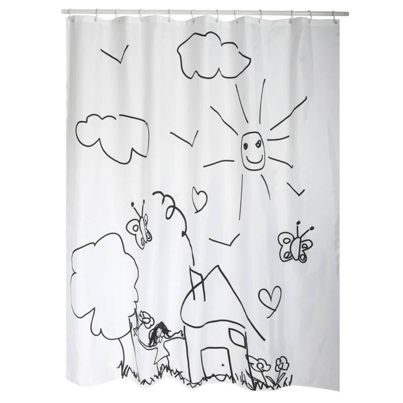 MSV Duschvorhang Kindergarten Polyester 180 cm x 200 cm Weiß-Schwarz von MSV