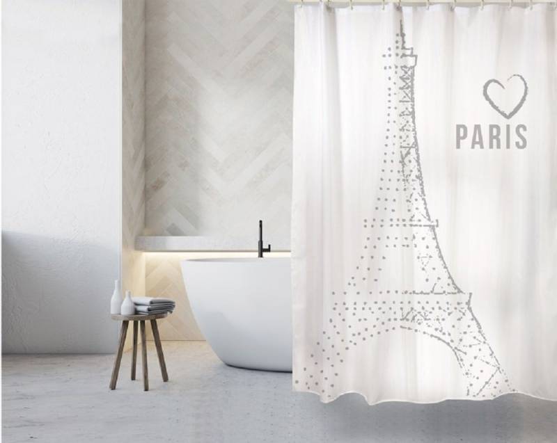 MSV Duschvorhang PARIS MON AMOUR Breite 180 cm, Anti-Schimmel Textil-Duschvorhang, Polyester, 180x200 cm, waschbar von MSV