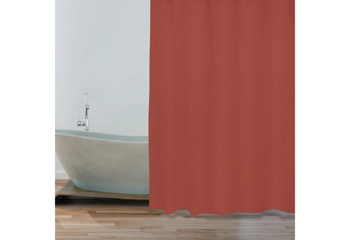 MSV Duschvorhang PREMIUM Breite 180 cm, Anti-Schimmel Textil-Duschvorhang, Polyester, 180x200 cm, waschbar, Terracotta rot von MSV