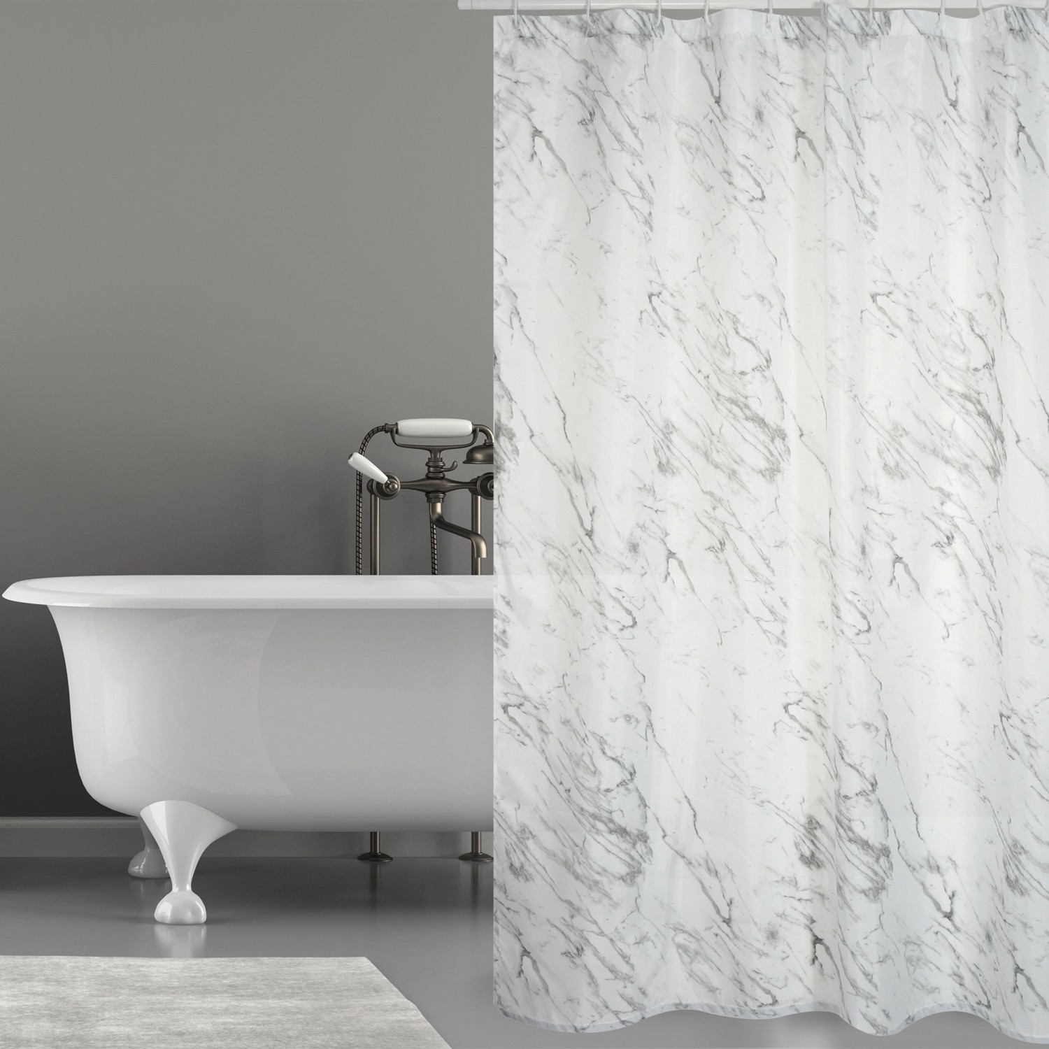 MSV Duschvorhang Toskana Polyester 180 cm x 200 cm Weiß-Grau von MSV