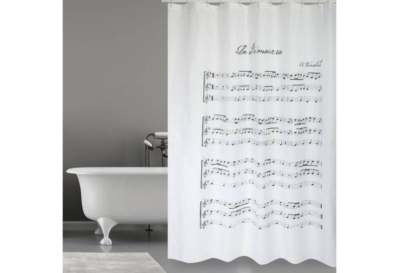 MSV Duschvorhang VIVALDI Breite 180 cm, Premium Anti-Schimmel Textil-Duschvorhang, Polyester, 180x200 cm, waschbar, weiß, Motiv "Vivaldi" von MSV