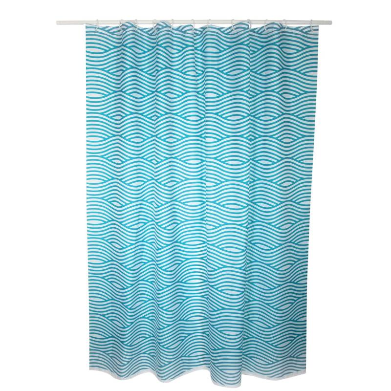 MSV Duschvorhang Wave Polyester 180 cm x 200 cm Blau-Weiß von MSV