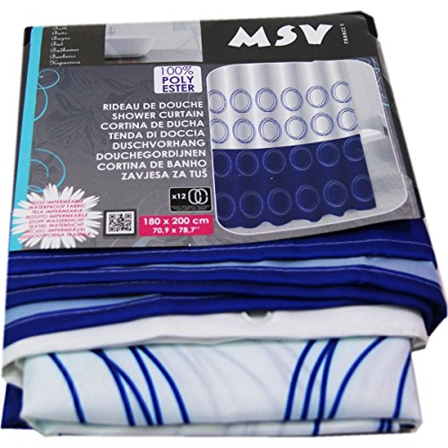 MSV Duschvorhang aus Polyester 180x200cm in blau/weiß, 30 x 20 x 15 cm von MSV