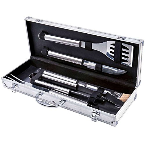 MSV Edelstahl Profi Grillbesteck, Barbecue Grillset BBQ Besteck im Alukoffer (5-teilig) von MSV