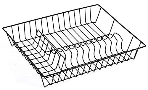 MSV Geschirrabtropfkorb - Abtropfgitter aus Draht - Geschirrständer mit Kunststoffüberzug schwarz - Geschirrkorb 43 x 34 x 7,5 cm - Abtropfgestell für Teller und Besteck - Küchenhelfer von MSV