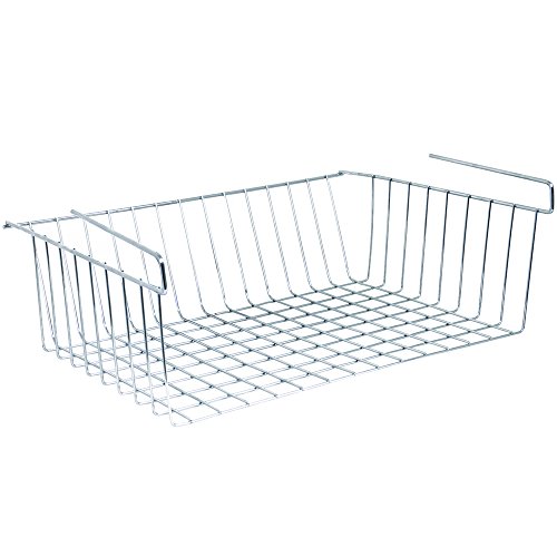 MSV Hängekorb aus Metall - 38x26x14cm - Silber - Aufbewahrungs-Korb für Küchenschränke Kleiderschränke Regale Unterbauschrank Unterbau-Regal von MSV