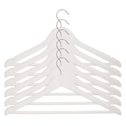 MSV – Haken aus Holz in Weiß – Set mit 6 stabilen Kleiderhaken – Polierte Oberfläche – Maße 115 x 44 x 51 cm – Mit Träger-Einkerbung von MSV