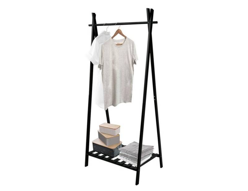 MSV Kleiderständer MIA, Garderobenständer mit Kleiderstange und Ablage, Bambus, matt schwarz, 64x44x160,5 cm von MSV