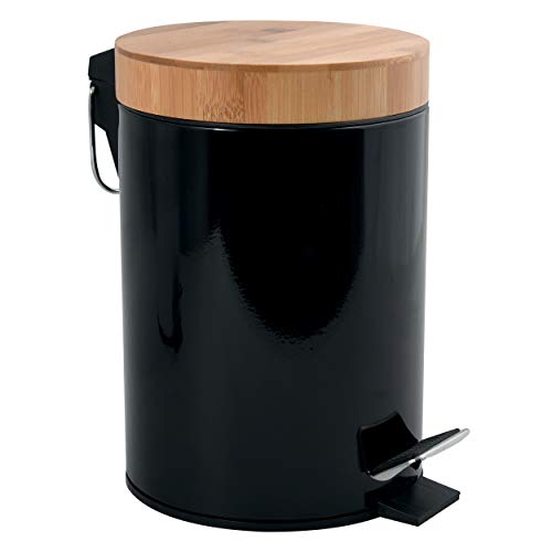 MSV Kosmetikeimer 3 Liter Edelstahl Bambus mit Absenkautomatik und Inneneimer Aza Badezimmer Mülleimer Softclose Abfalleimer Schwarz von MSV