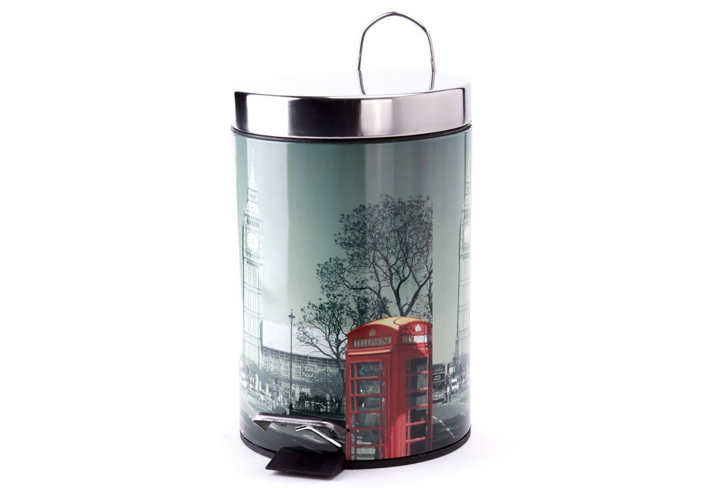 MSV Kosmetikeimer Motiv, Pedal-Treteimer, rostfreier Edelstahl, herausnehmbarer Inneneimer, exklusives Design "London", 3L von MSV