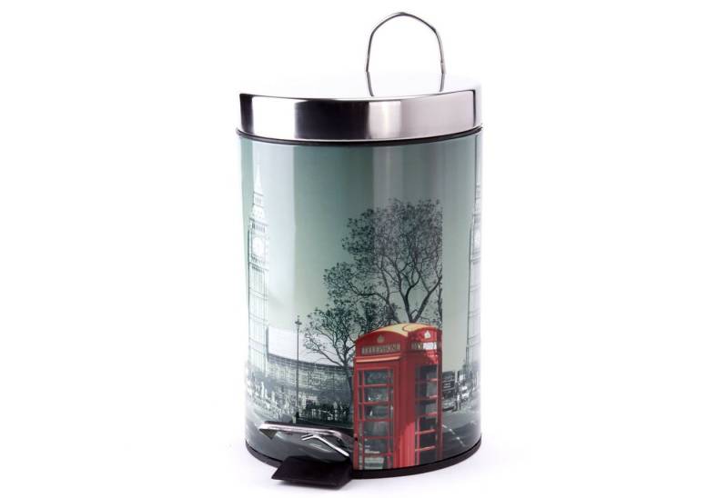 MSV Kosmetikeimer Motiv, Pedal-Treteimer, rostfreier Edelstahl, herausnehmbarer Inneneimer, exklusives Design "London", 3L von MSV