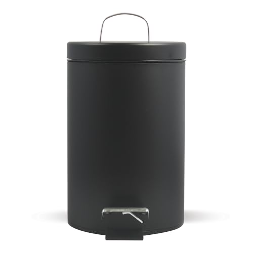 Msv Kosmetikeimer, 3 Liter, Mülleimer Bad, kleiner Abfalleimer mit Deckel, Softclose, herausnehmbarer Inneneimer aus Kunststoff, für Badezimmer, Büro, Stahl, tintenschwarz von MSV