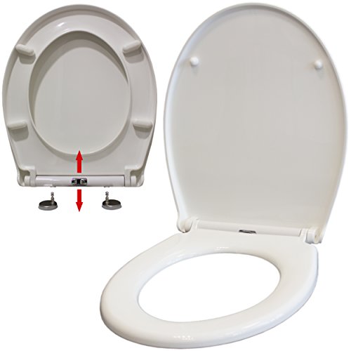 MSV Premium WC Sitz, Absenkautomatik, Fast Fix/Schnellbefestigung, Edelstahl-Befestigung mit Knopfdruck, Toilettensitz WC Deckel Klobrille Weiß von MSV