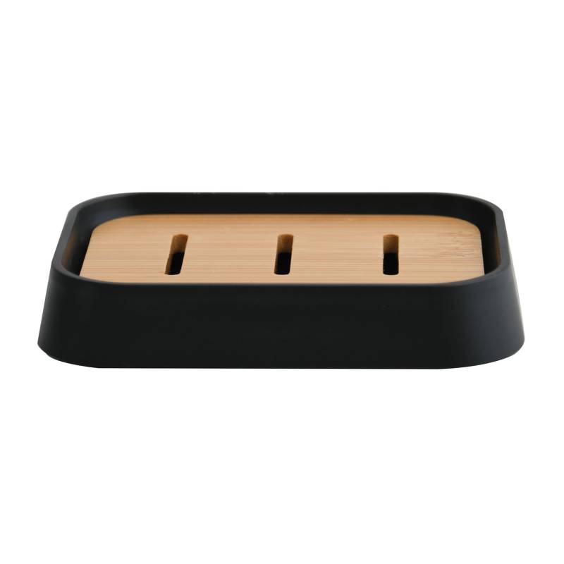 MSV Seifenschale Kamla Polystyrol und Bambus 12 x 9 x 2,5 cm Schwarz-Braun von MSV