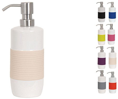 MSV Seifenspender "Moorea" Flüssigseifen-Spender Keramik, 7,5 x 7,5 x 21 cm - 400ml - Beige von MSV