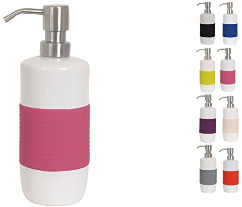 MSV Seifenspender "Moorea" Flüssigseifen-Spender Keramik, 7,5 x 7,5 x 21 cm - 400ml - Pink von MSV