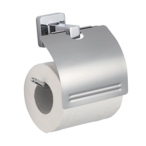 MSV Toilettenpapierhalter „Lucca“ zum Kleben oder Bohren aus hochwertigem Zink, Silber, 16x17x11 cm von MSV