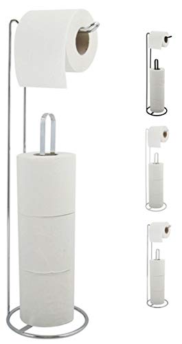 MSV Toilettenpapierhalter Stehend BxHxT: 15x54x15cm freistehender Papierrollenhalter Edler Rollenhalter für WC-Rollen als Ersatzrollenhalter Silber von MSV