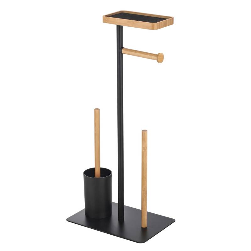 MSV WC-Garnitur 3-in-1 Teiki Bambus und Stahl 29,5 x 20 x 67 cm Schwarz-Braun von MSV