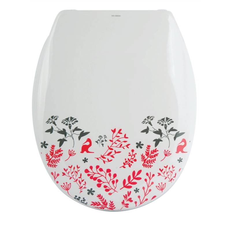 MSV WC-Sitz Floral Duroplast Soft-Close 45,5 cm x 37 cm x 5 cm Weiß-Rot von MSV