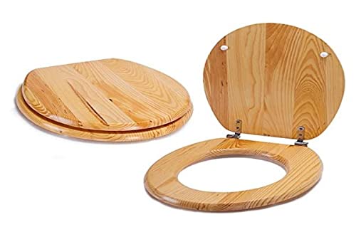 MSV WC Sitz Toilettendeckel Holz "Kiefernholz" Scharniere aus Edelstahl - hochwertige und stabile Qualität von MSV