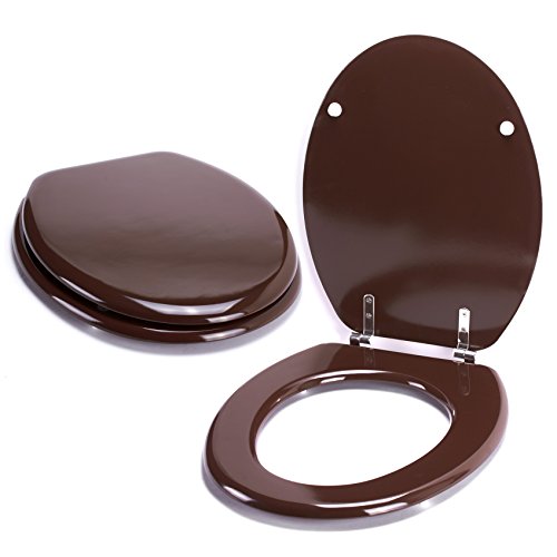 MSV 140302 WC-Sitz Toilettendeckel MDF Holzkern „Schokobraun“ Scharniere aus Edelstahl - hochwertige und stabile Qualität von MSV