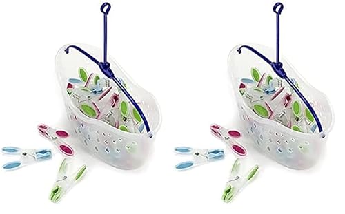 MSV Wäscheklammern Korb 24 Stck. mit Soft Grip perfekt zum Einhängen an den Wäscheständer oder die Wäscheleine (Packung mit 2) von MSV