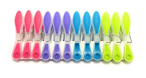 MSV Wäscheklammern Wäscheklammer Set mit Soft-Grip - UV beständig - farblich Sortiert - 12 Stück von MSV