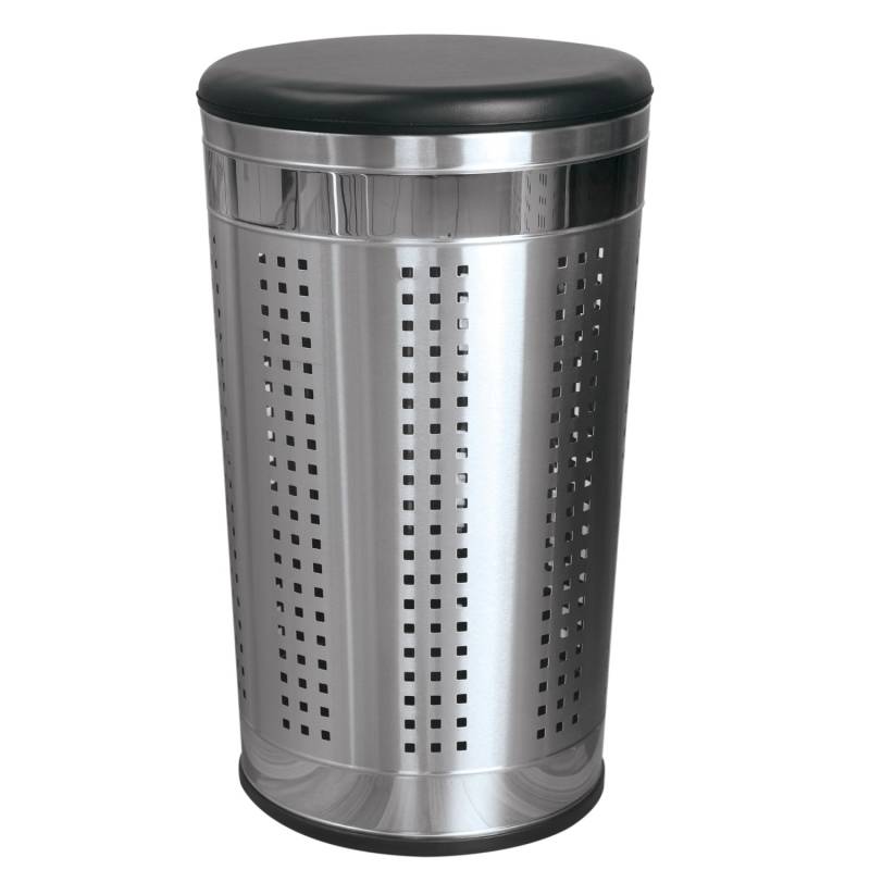 MSV Wäschekorb Edelstahl mit Sitzdeckel Gepolstert 46 l Chrom von MSV
