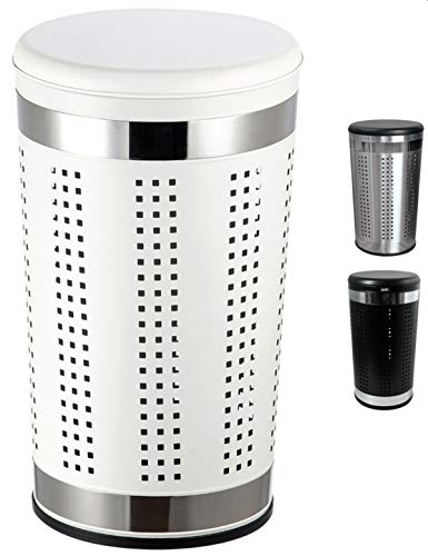 MSV Wäschetonne Wäschekorb Wäschesammler Wäschetruhe mit Sitzkissen Rund, 60,5 cm Höhe Metall Weiß von MSV