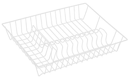 MSV Geschirrabtropfkorb - Abtropfgitter aus Draht - Geschirrständer mit Kunststoffüberzug weiß- Geschirrkorb 43 x 34 x 7,5 cm - Abtropfgestell für Teller und Besteck - Küchenhelfer von MSV