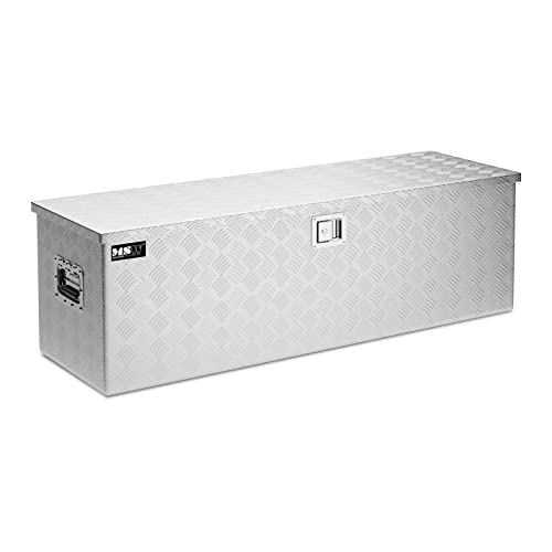 MSW Alubox abschließbar Werkzeugkasten ATB-1230 Deichselbox 150 L Transportbox Metallbox mit Deckel Riffelblech 124 x 38 x 38 cm Aluminiumbox von MSW Motor Technics