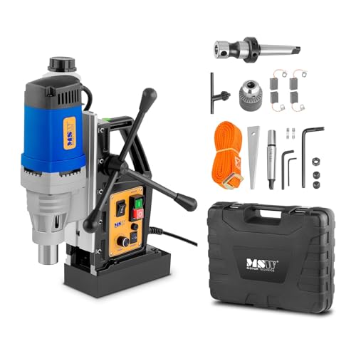 MSW Kernbohrgerät 1680 W 18 kN 370 U/min Kernbohrungen 165 mm Hub Weldon-Schaft (19 mm) Gewindeschneiden mit Drehrichtungsumkehr elektromagnetischer Fuß Wassertank Magnetkernbohrmaschine Magnetbohrer von MSW Motor Technics