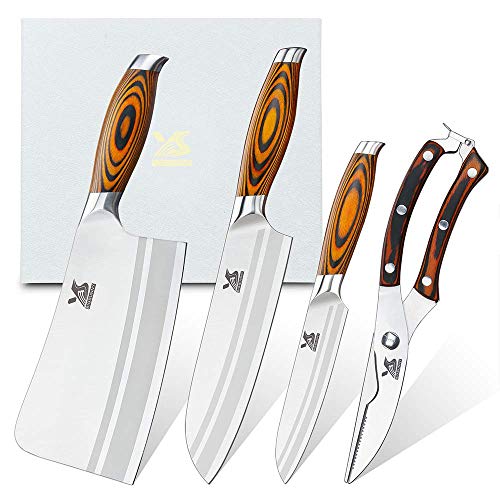 MSY BIGSUNNY 4-teiliges Küchenmesserset, Hackmesser, Santokumesser, Allzweckmesser, Geflügelschere - Asiatisches Messerset Deutscher Stahl zum Mehrzweckschneiden - Tang Series MSY BIGSUNNY 4-teiliges Küchenmesserset, Hackmesser, Santokumesser, Allzweckmesser, Geflügelschere - Asiatisches Messerset Deutscher Stahl zum Mehrzweckschneiden - Tang Series von MSY BIGSUNNY