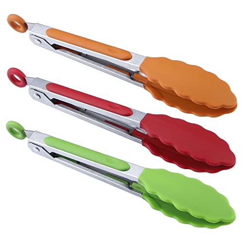 MSY BIGSUNNY Mini-Servierzange, Silikon Küchenzange, 17,8 cm, Rot, Grün, Orange, 3 Stück von MSY BIGSUNNY