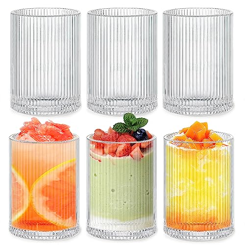 MSYU 6 Stück Gerippte Glaswaren Trinkgläser, 280ml Klar Kristall Gläser Set, Origami Stil Kristall Gläser Geriffelte Glaswaren für Coocktail Whiskey Saft Wasser von MSYU