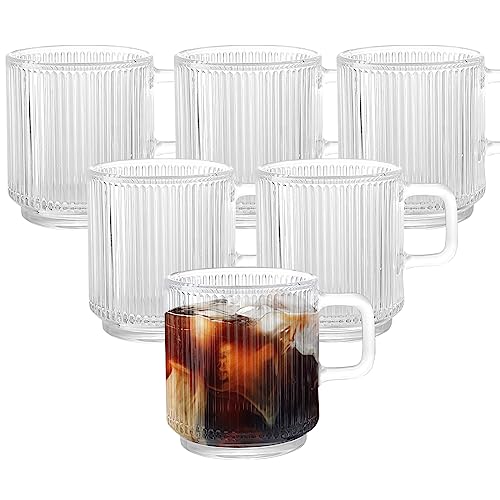MSYU 6 Stück Gerippte Glaswaren Trinkgläser, 350ml Klar Kristall Gläser Set mit Henkel, Origami Stil Kristall Gläser Geriffelte Glaswaren für Whiskey Coocktail Saft Kaffee von MSYU